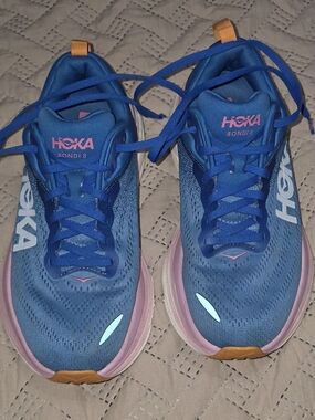 Hoka Bondi 8 Airy Blue Pink Max Cushion Running Shoes Womens 7.5 Wide 7.5D
